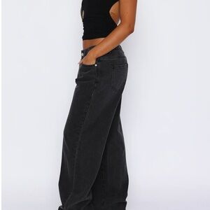 👖🖤🦊White Fox Boutique Bring The Style Low Rise Wide Leg Jeans Black Acid Wash